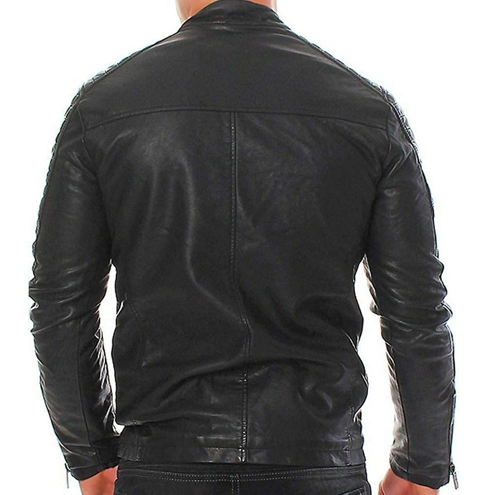 Original Sheepskin Cafe Racer Black Leather Biker Jacket 