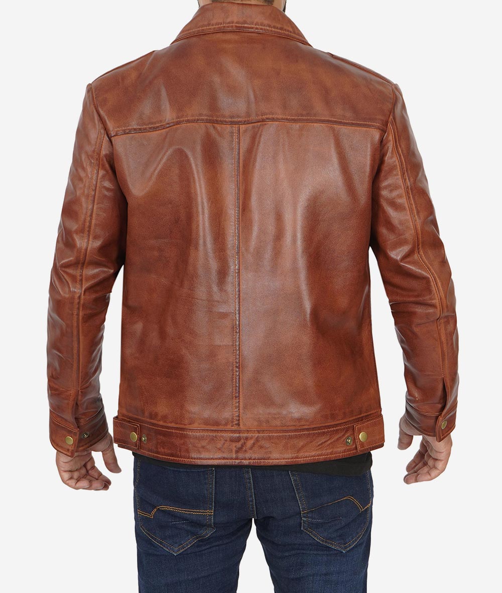 Vintage  Distressed Brown Leather Jacket For Men