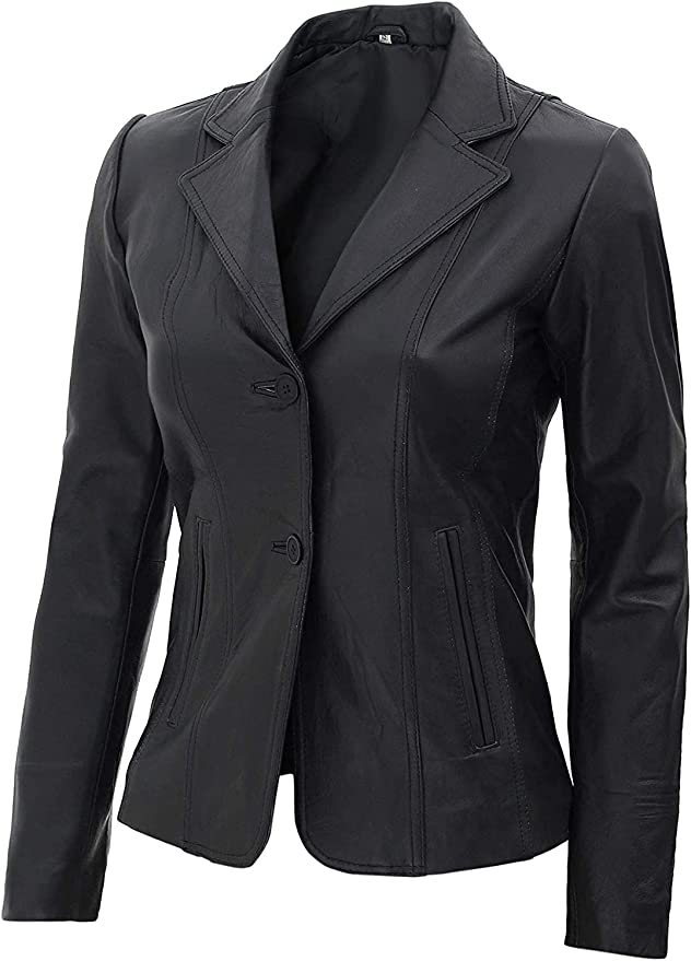 Real Lambskin Black Leather Blazer Coat