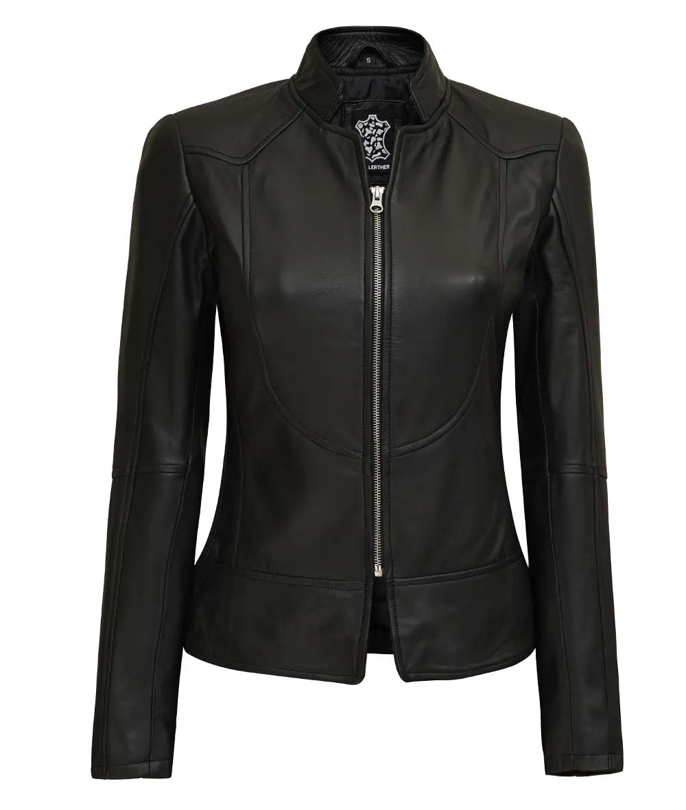 Slim Fit Cafe Racer Black Leather Jacket