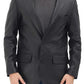 Real Lambskin Black Two Button Leather Blazer For Men