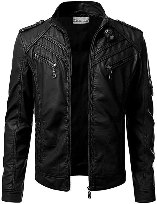 Real Lambskin Black Biker Leather Jacket For Men