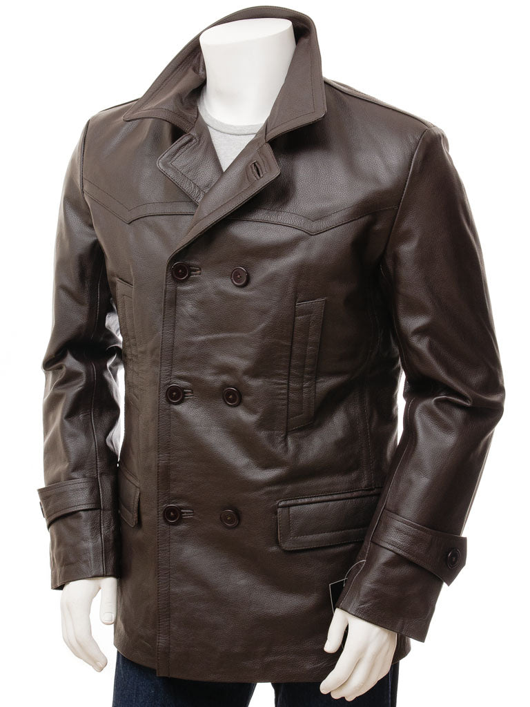 Real Sheepskin Brown Leather Coat For Men