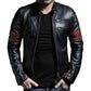 Real Sheepskin Black With Red Strips Iconic Leather Jacket For Men