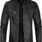 Real Lambskin Cafe Racer Black Biker Leather Jacket For Men
