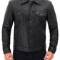  Black Trucker Leather Jacket For Men