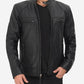  Black Cafe Racer Leather Jacket For Men