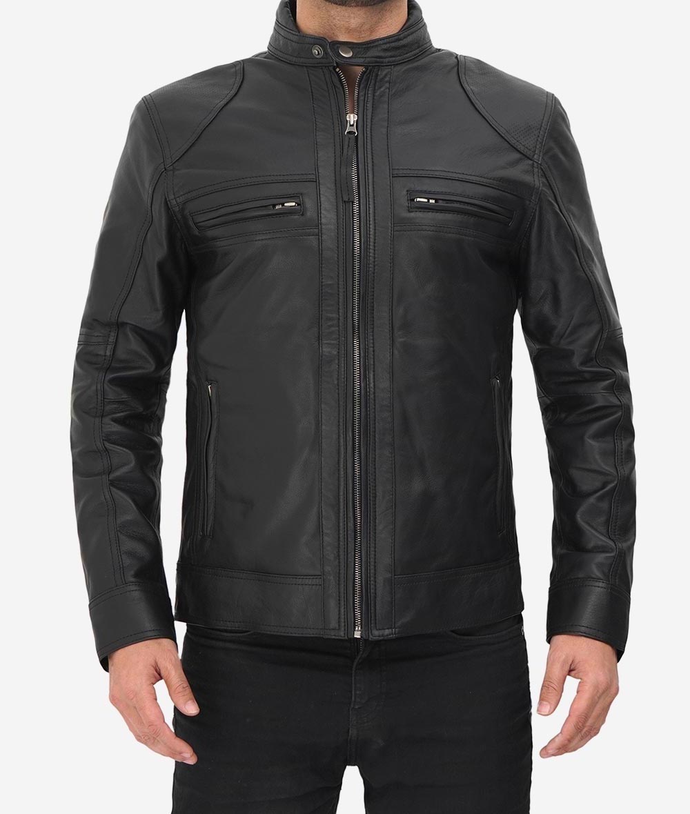 Lambskin Dodge Black Cafe Racer Leather Jacket 