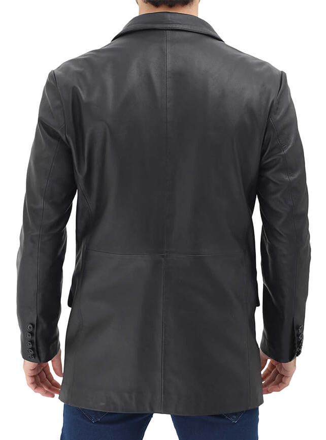 Black Two Button Leather Blazer
