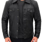 Four Pocket Black Trucker Leather Jacket For Men