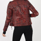  Burgundy Distressed Leather Motorcycle Jacket For Women