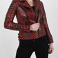 Real Sheepskin Burgundy Distressed Leather Motorcycle Jacket 