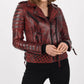 Real Sheepskin Burgundy Distressed Leather Motorcycle Jacket For Women